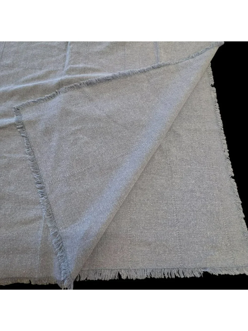Vintage Dusty Blue Fringed Rectangular Tablecloth 84